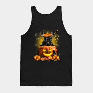 Black French Bulldog  Spooky Halloween Pumpkin Dog Head Tank Top